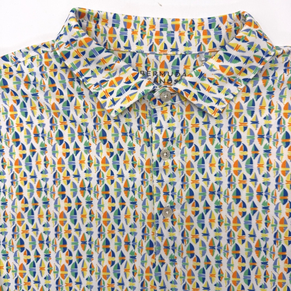Bermuda Sands Polo Shirt Mens M White Sailboat Cypress Ridge Golf Club Print